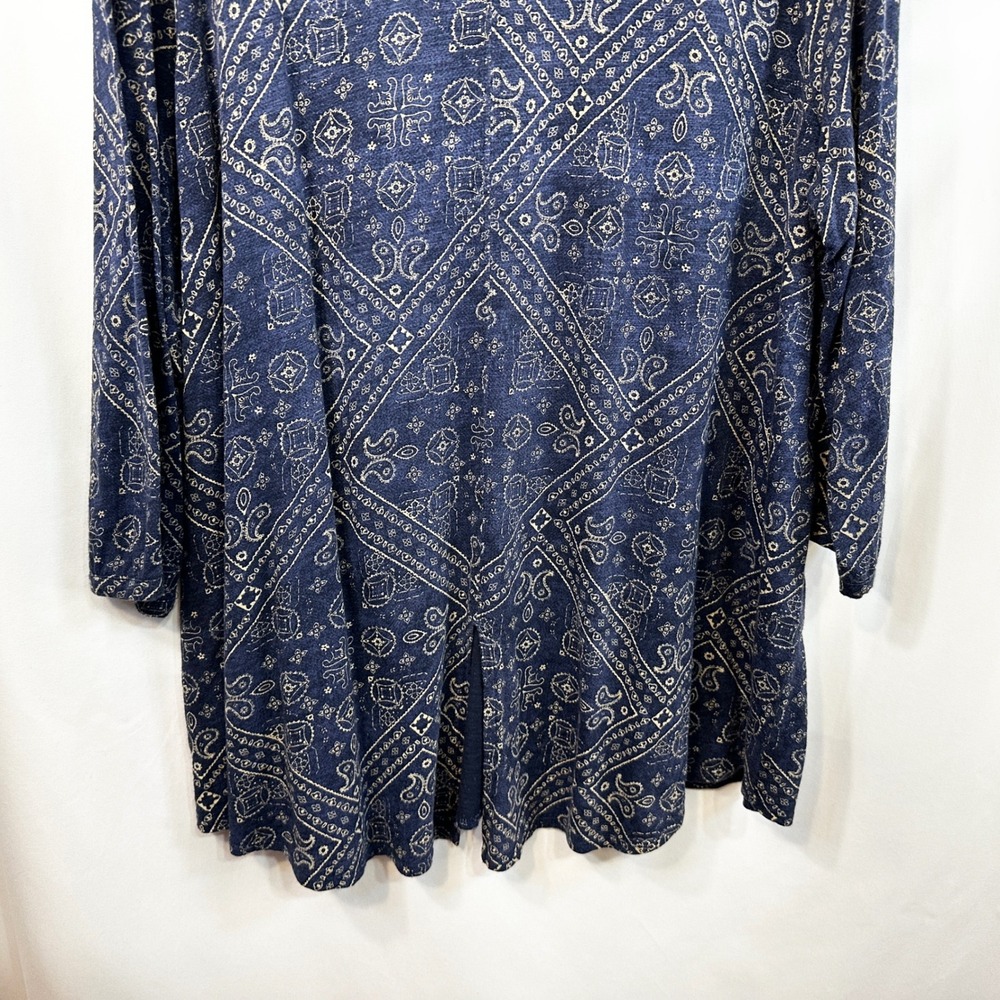 Lucky Brand Plus Sz 3X Top Navy Blue Bandana Print V-Neck Tunic Cotton Boho 619 - Picture 6 of 9